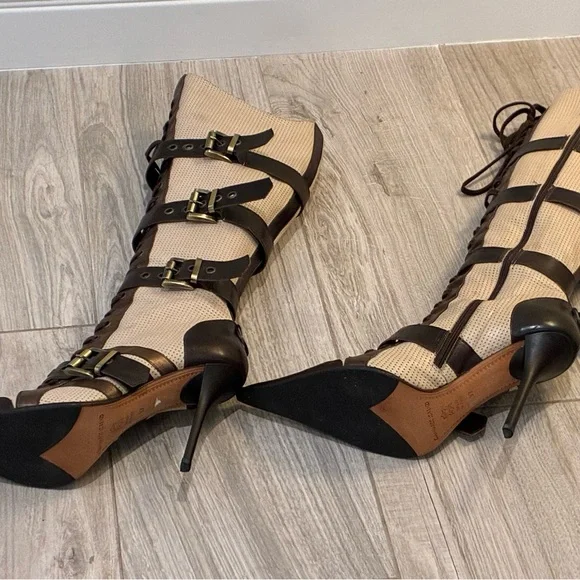 Gianmarco Lorenzi Brown and Cream Heeled Boots - Picture 8 of 8